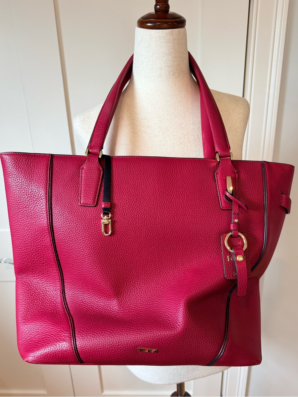 Tumi Red Pebbled Leather Travel Tote
